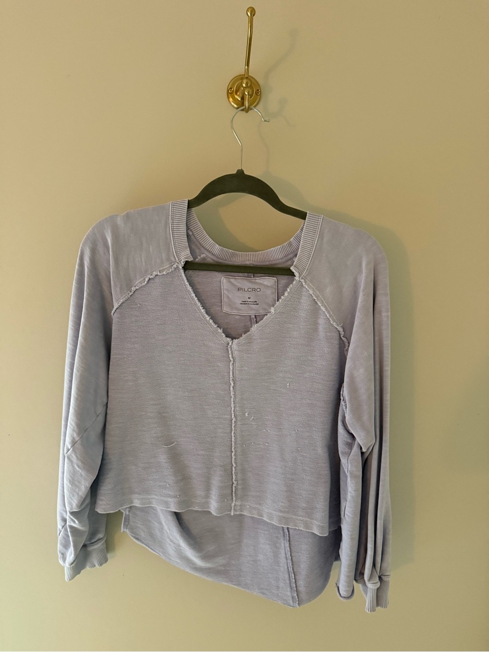 Pilcro Soft Lavender Raw-Edge Cropped Sweatshirt